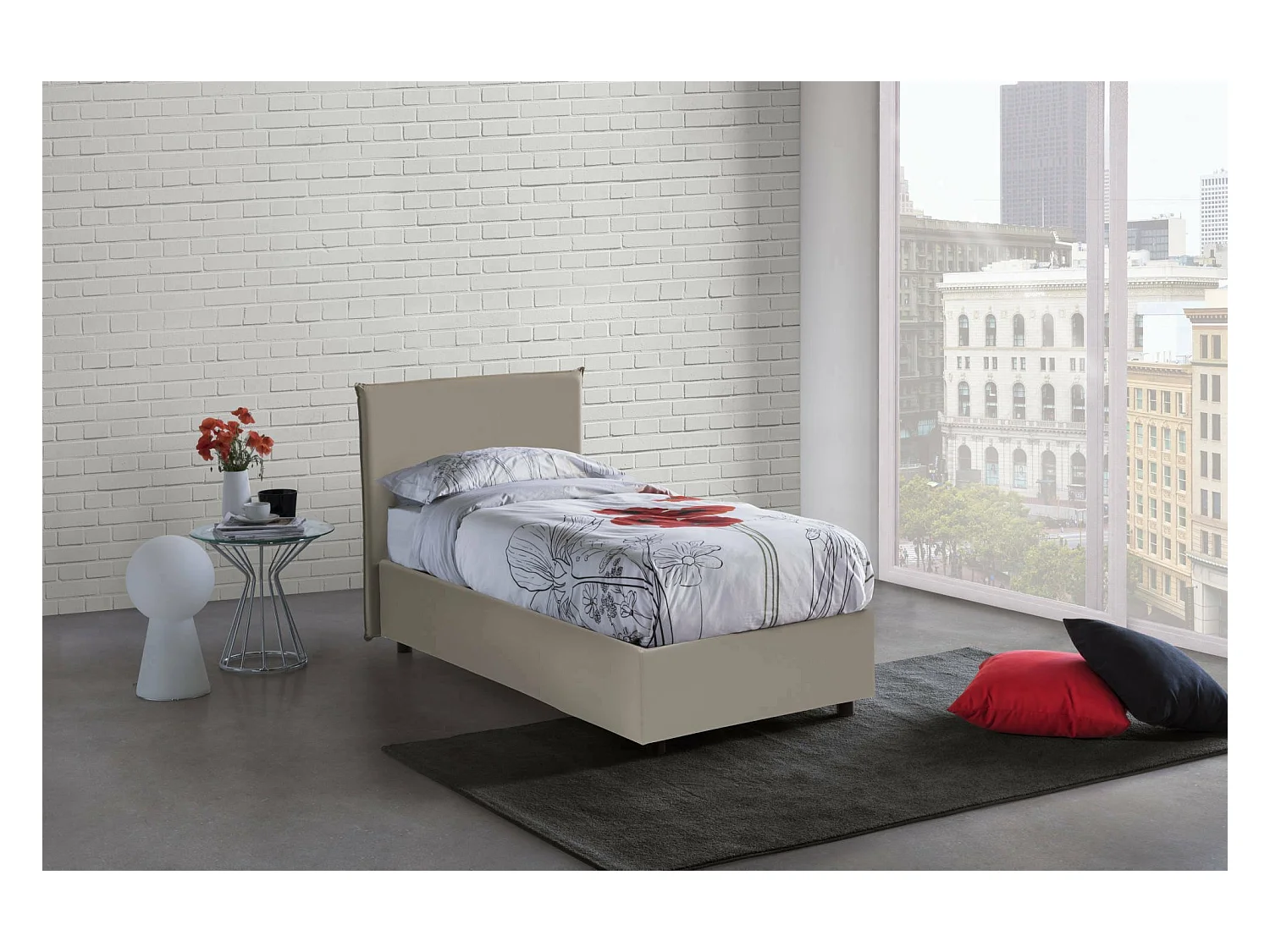 Einzelbett Dbabb, Containerbett mit Kunstlederbezug, 100% Made in Italy, Frontöffnung, inklusive Matratze Cm 80x200, Turteltaube
