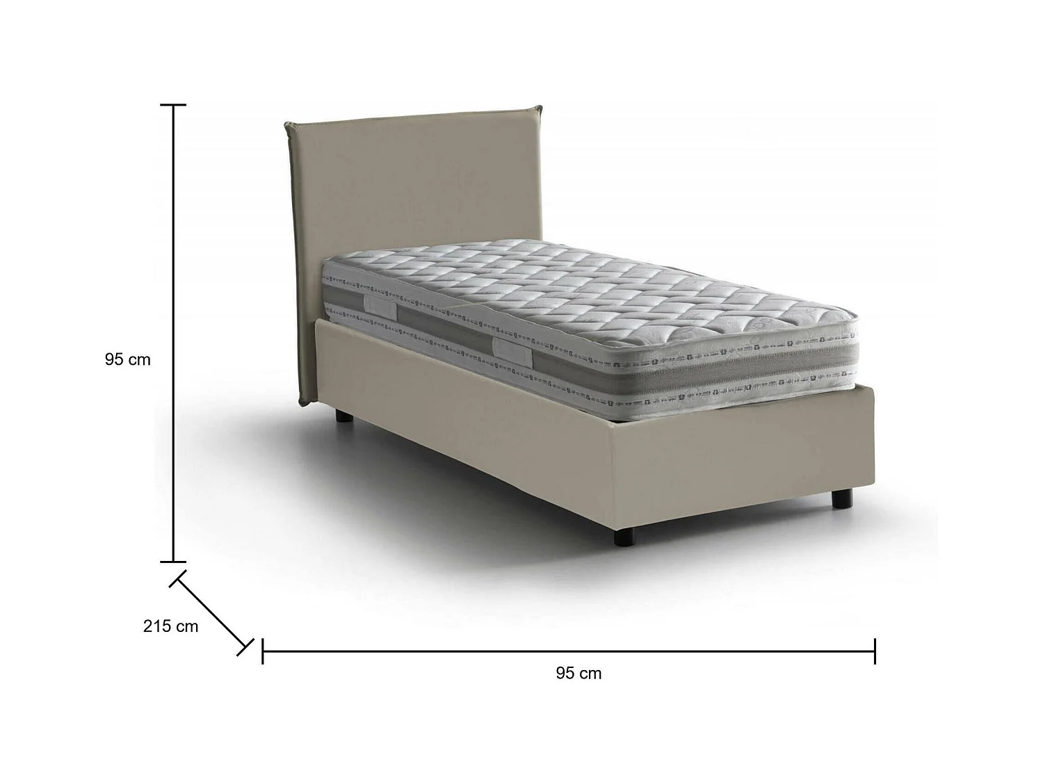 Einzelbett Dbabb, Containerbett mit Kunstlederbezug, 100% Made in Italy, Frontöffnung, inklusive Matratze Cm 80x200, Turteltaube