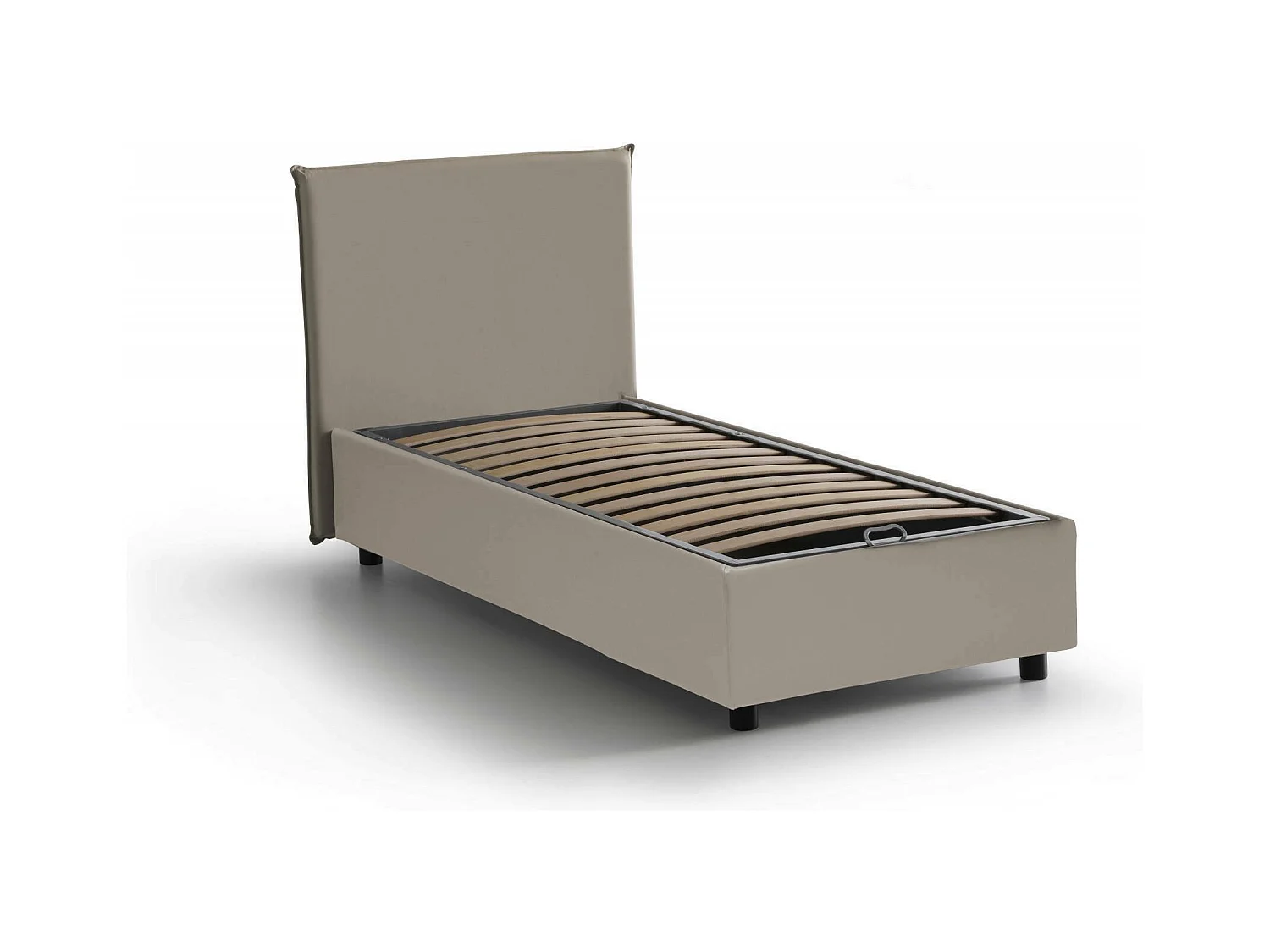 Einzelbett Dbabb, Containerbett mit Kunstlederbezug, 100% Made in Italy, Frontöffnung, inklusive Matratze Cm 80x200, Turteltaube