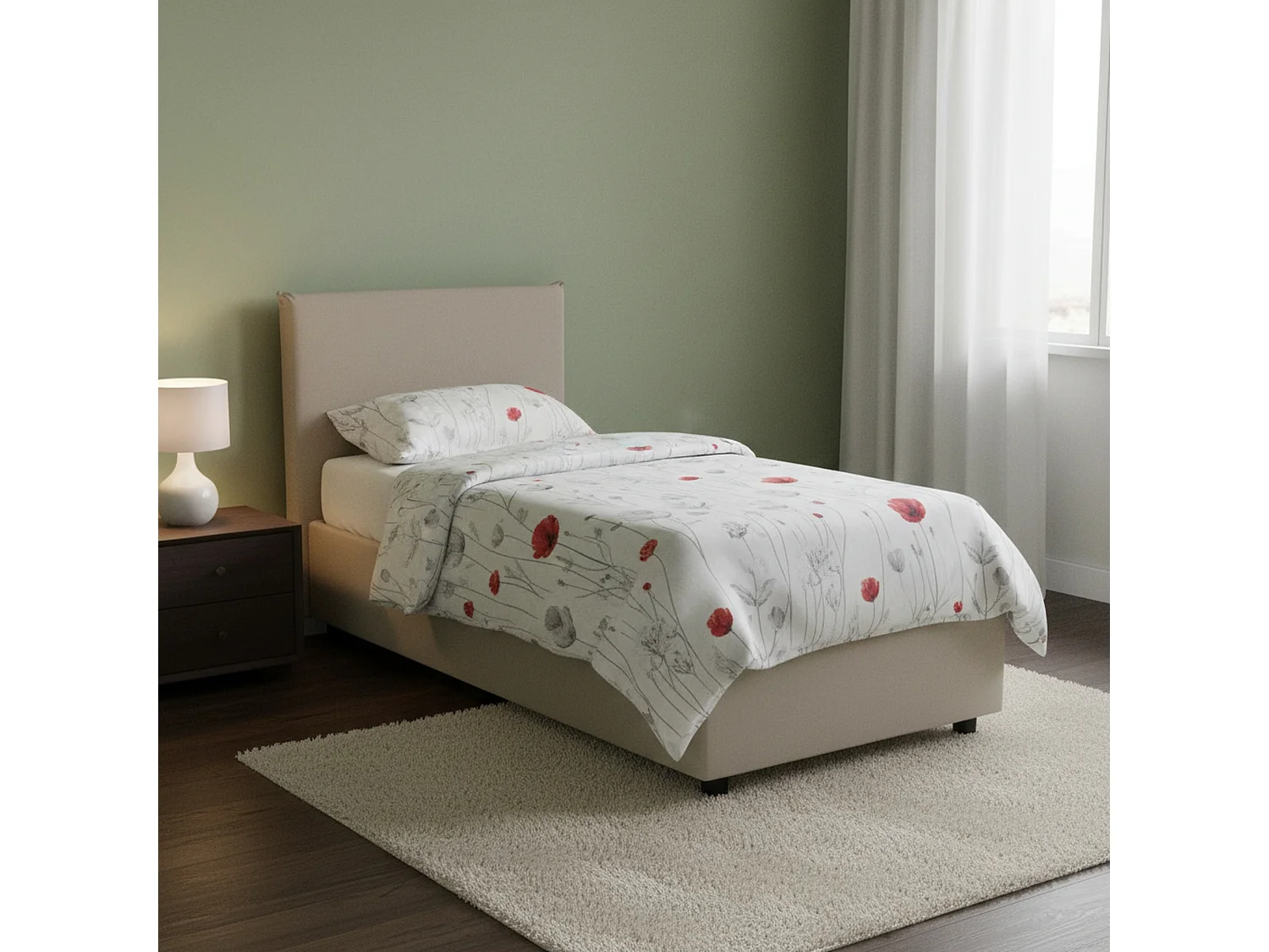 Letto Singolo Domnitor, Materasso Incluso Made in Italy, 95x215 cm Grigio Tortora