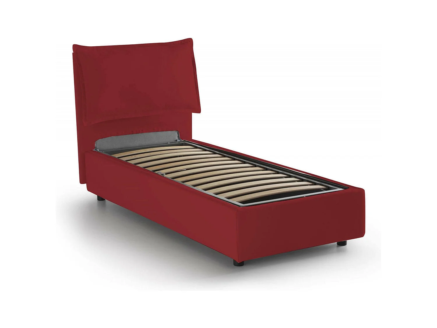 Lit simple Ddimari, Lit coffre avec revêtement en tissu, 100% Made in Italy, Ouverture frontale, adapté pour matelas 80x200 cm, Rouge