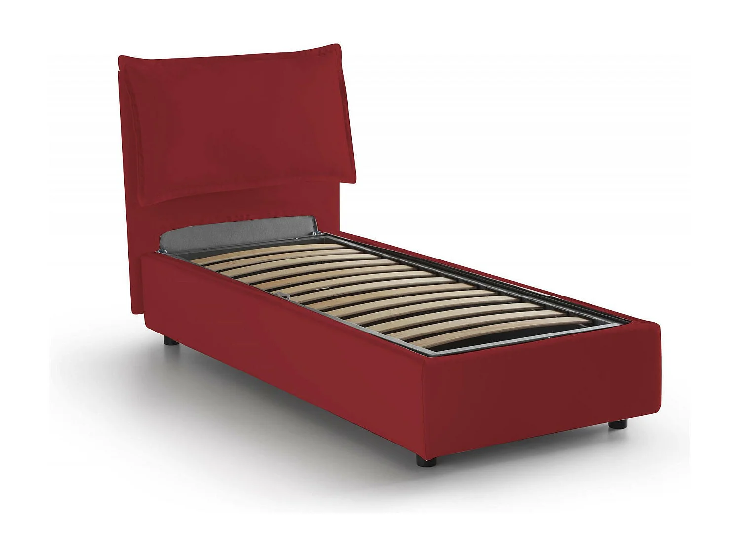 Ddimari eenpersoonsbed, Opbergbed met stoffen bekleding, 100% Made in Italy, Opening aan de voorkant, geschikt voor matras van 80x200 cm, Rood