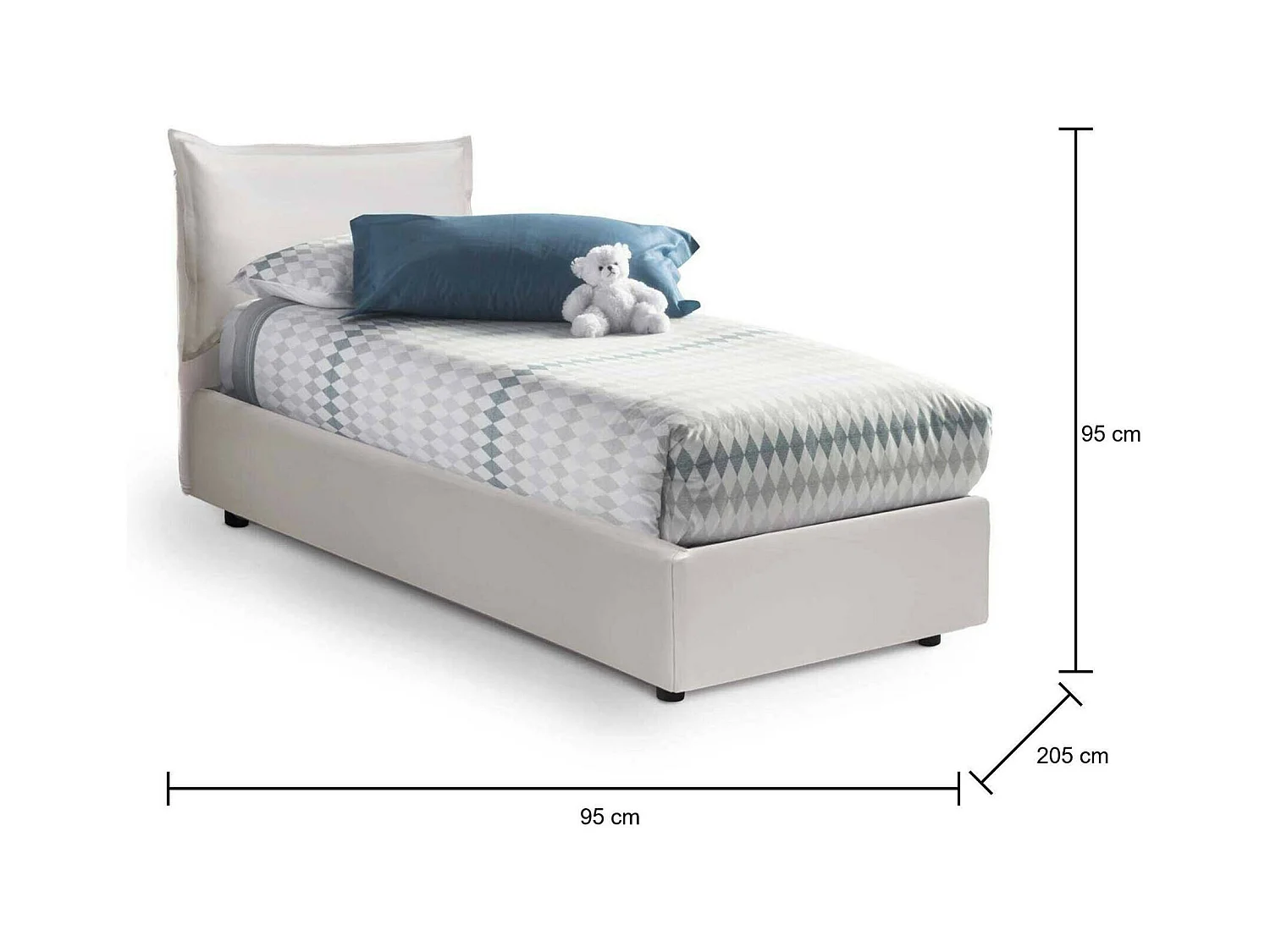 Lit simple Dgrillo, Lit coffre avec revêtement en éco-cuir, 100% Made in Italy, Ouverture latérale, avec matelas 80x190 cm inclus, Blanc