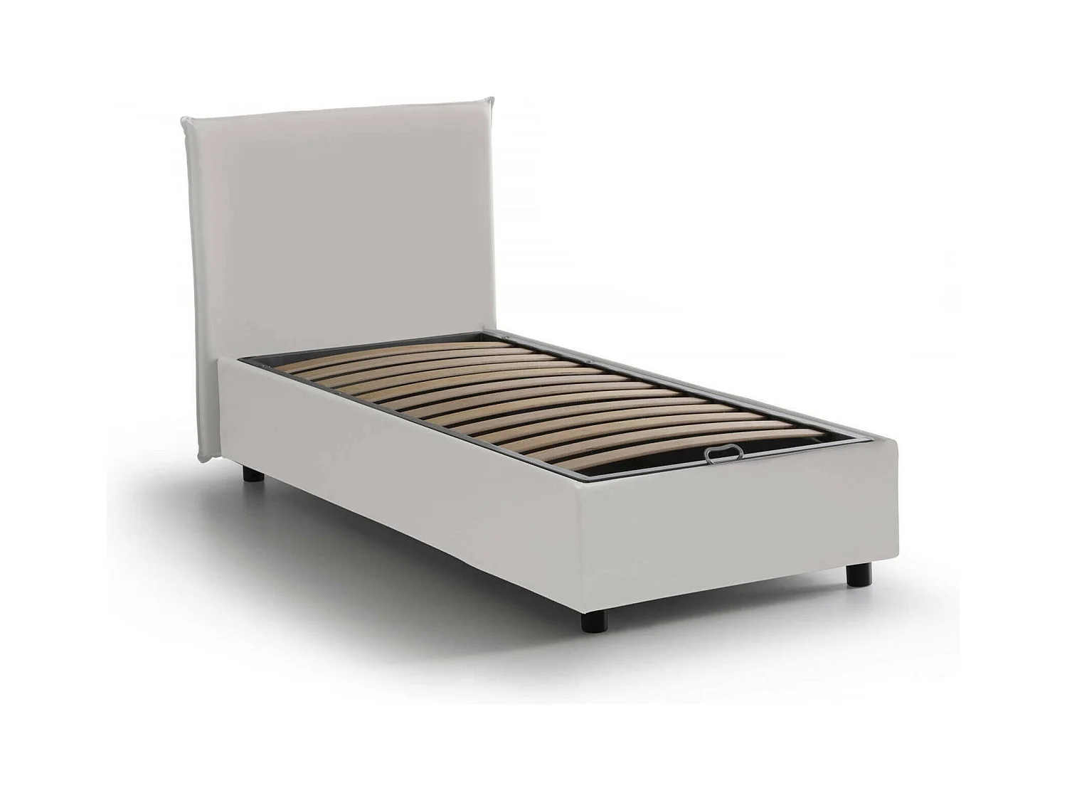 Lit simple Day, Lit coffre avec revêtement en éco-cuir, 100% Made in Italy, Ouverture frontale, adapté pour matelas 80x200 cm, Blanc