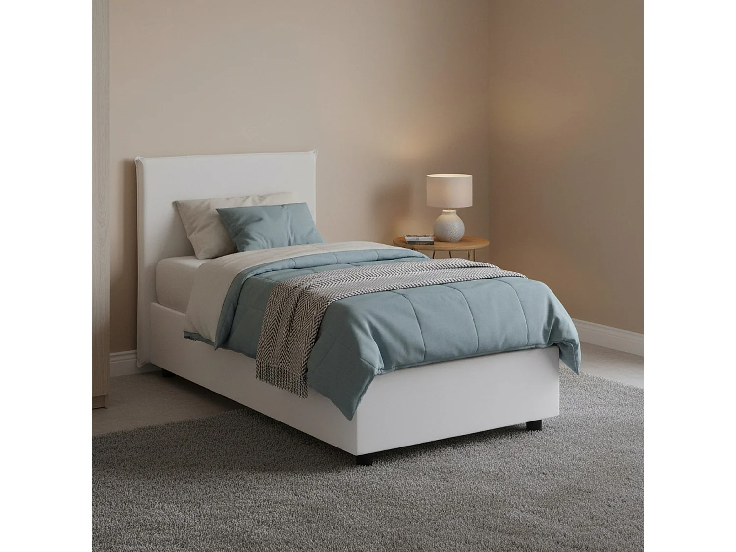Einzelbett Day, Containerbett mit Kunstlederbezug, 100% Made in Italy, Frontöffnung, passend für Matratze Cm 80x200, WeiÃŸ