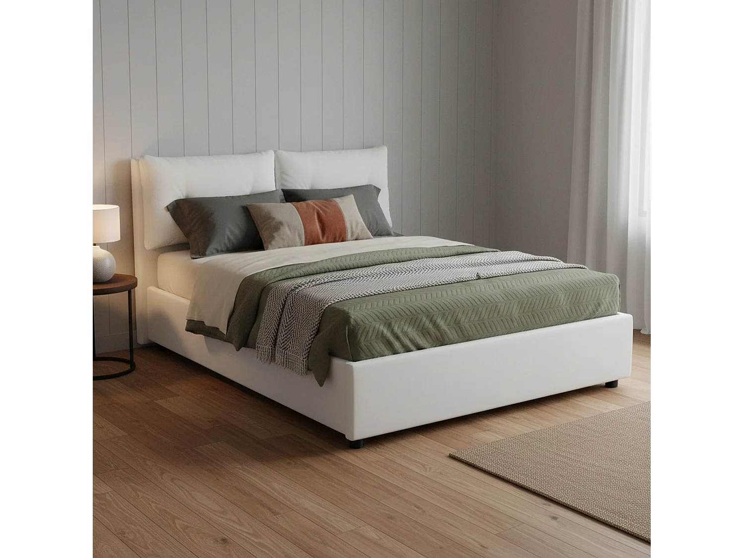 Lit double Dcolomb, Lit coffre avec revêtement en éco-cuir, 100% Made in Italy, Ouverture frontale, avec matelas 120x190 cm inclus, Blanc