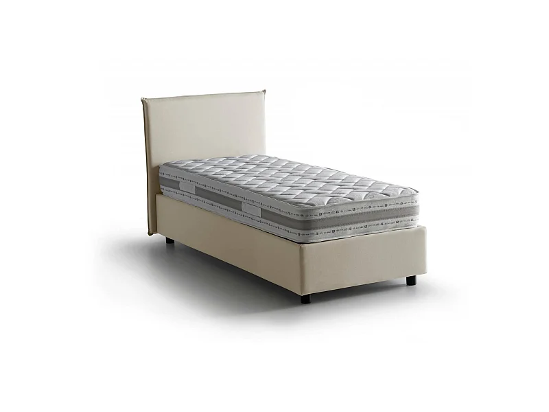 Einzelbett Dban, Containerbett mit Stoffbespannung, 100% Made in Italy, Frontöffnung, mit Matratze Cm 90x190 enthalten, Beige
