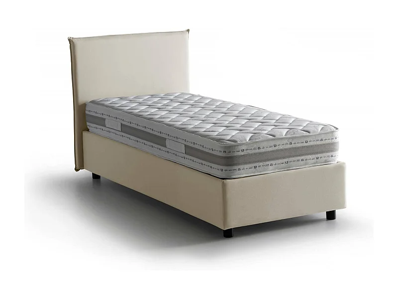 Lit simple Dban, Lit coffre avec revêtement en tissu, 100% Made in Italy, Ouverture frontale, avec matelas 90x190 cm inclus, Beige