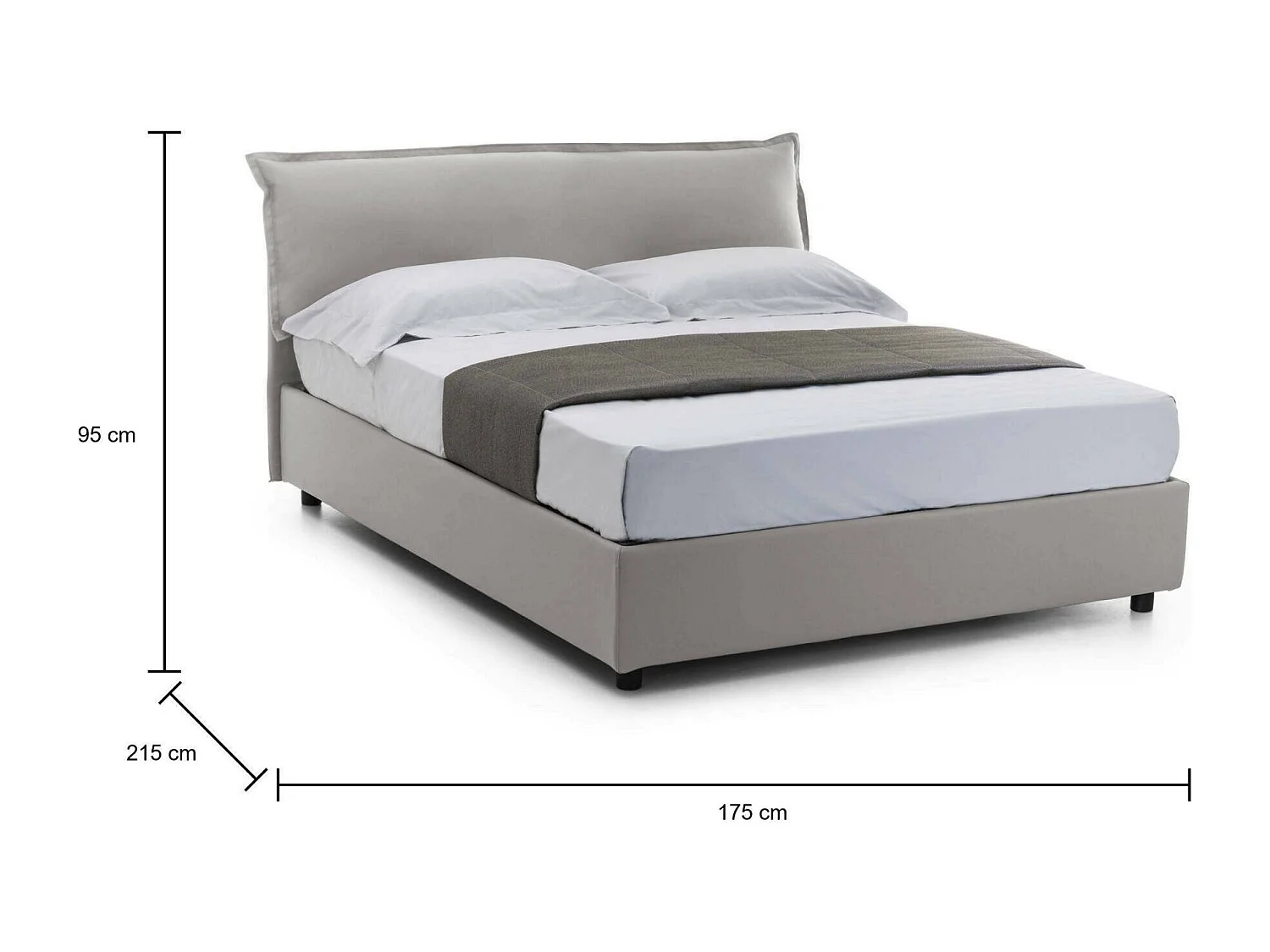 Lit double Dbidaou, Lit coffre avec revêtement amovible avec tête de lit rembourrée et cadre de lit coffre, 100% Made in Italy, avec matelas 160x200 cm inclus, Gris