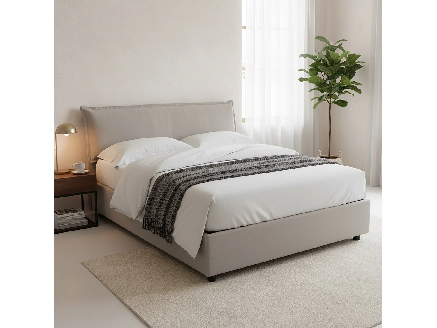 Lit double Dbidaou, Lit coffre avec revêtement amovible avec tête de lit rembourrée et cadre de lit coffre, 100% Made in Italy, avec matelas 160x200 cm inclus, Gris