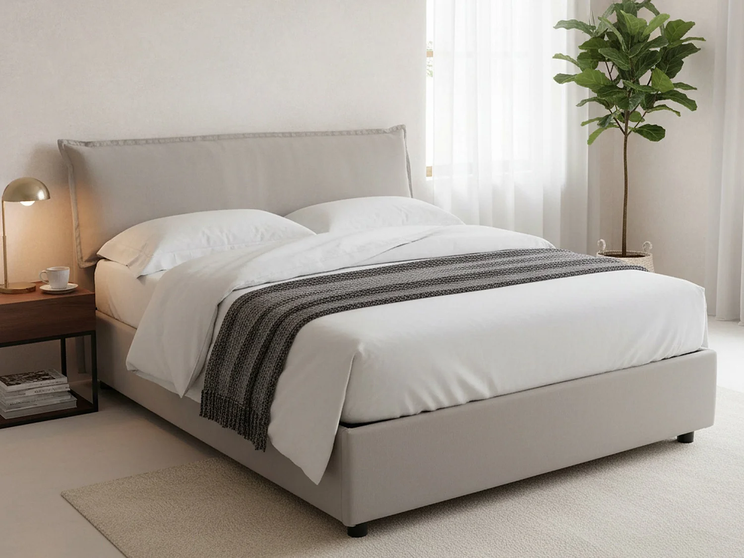 Dbidaou tweepersoonsbed, Opbergbed met afneembare hoes met gestoffeerd hoofdeinde en opbergbedframe, 100% Made in Italy, inclusief matras van 160x200 cm, Grijs