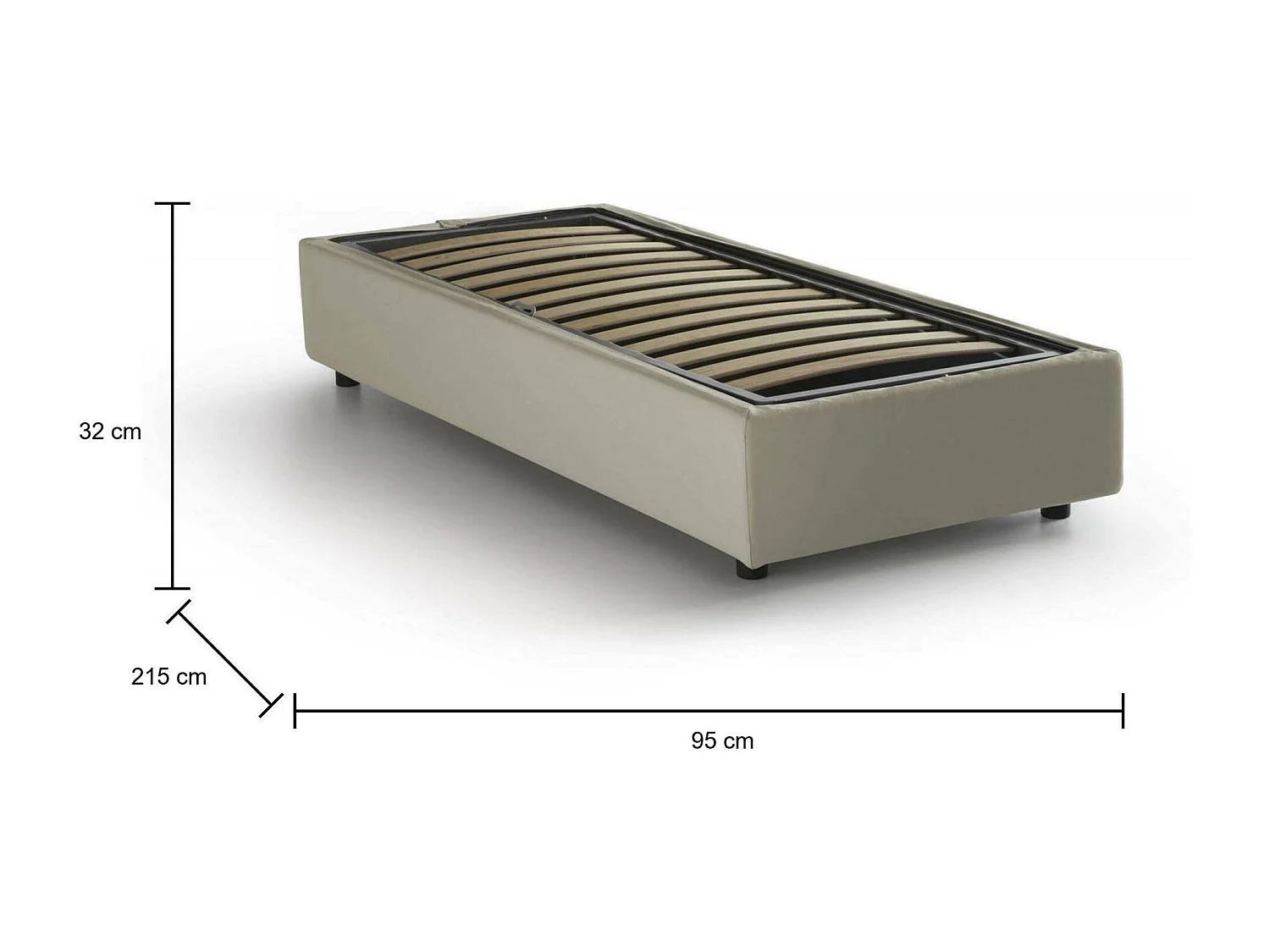 Dbacci eenpersoonsbed, Opbergbed met stoffen bekleding, 100% Made in Italy, Opening aan de voorkant, geschikt voor matras van 80x200 cm, Beige