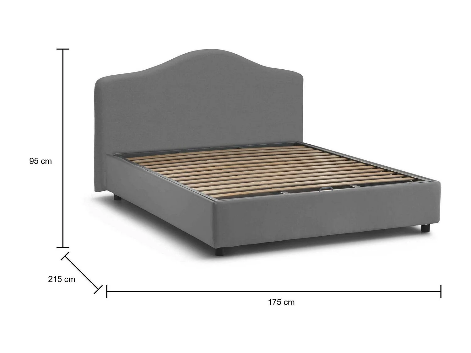 Dfiasch tweepersoonsbed, Opbergbed met stoffen bekleding, 100% Made in Italy, Opening aan de voorkant, geschikt voor matras van 160x200 cm, Grijs