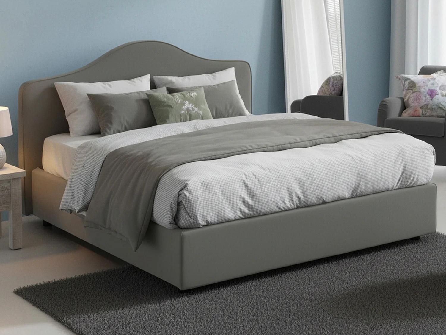 Lit double Dfiasch, Lit coffre avec revêtement en tissu, 100% Made in Italy, Ouverture frontale, adapté pour matelas 160x200 cm, Gris
