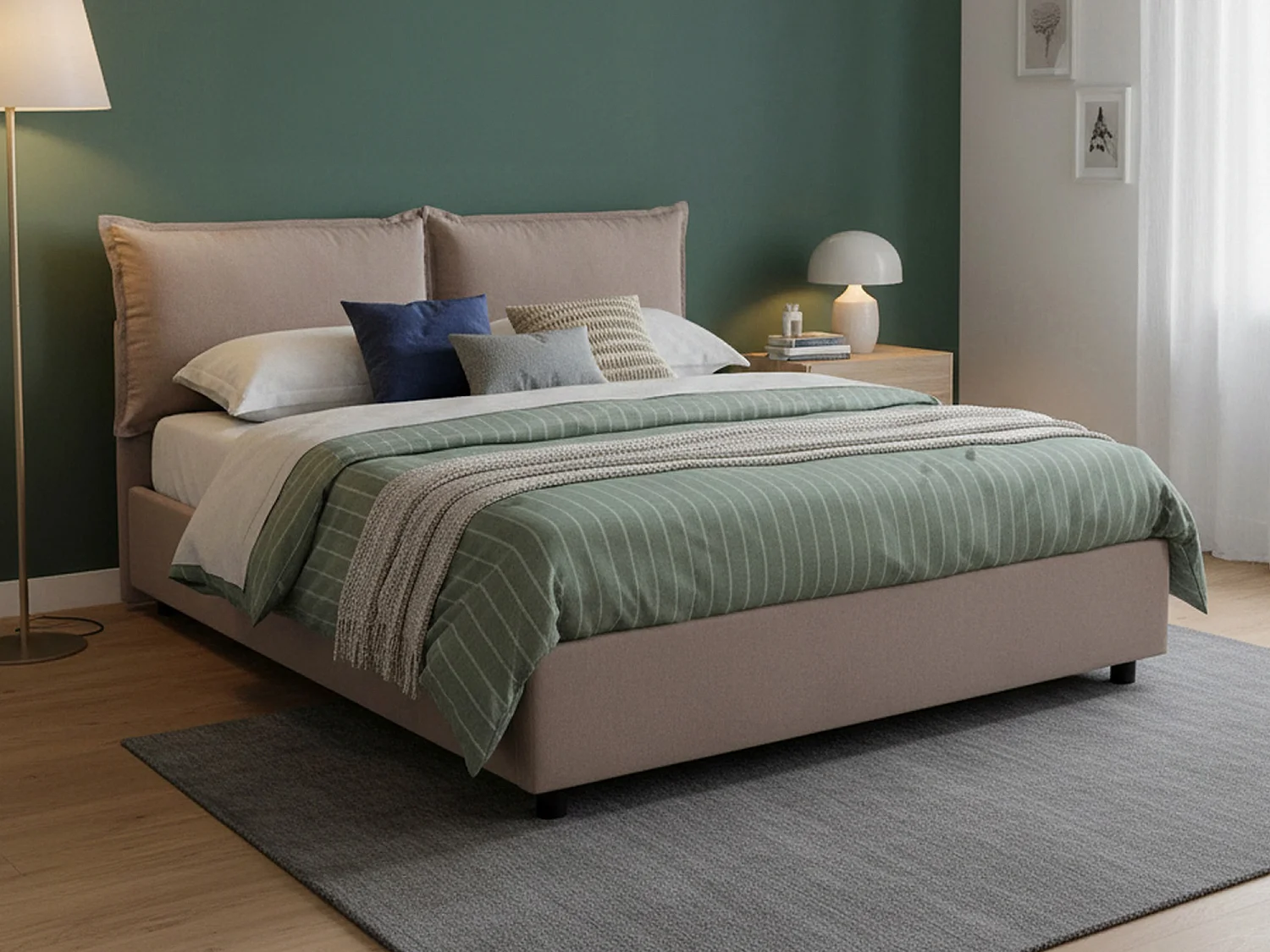 Lit double Dgnahor, Lit coffre avec revêtement en tissu, 100% Made in Italy, Ouverture frontale, adapté pour matelas 140x200 cm, Taupe