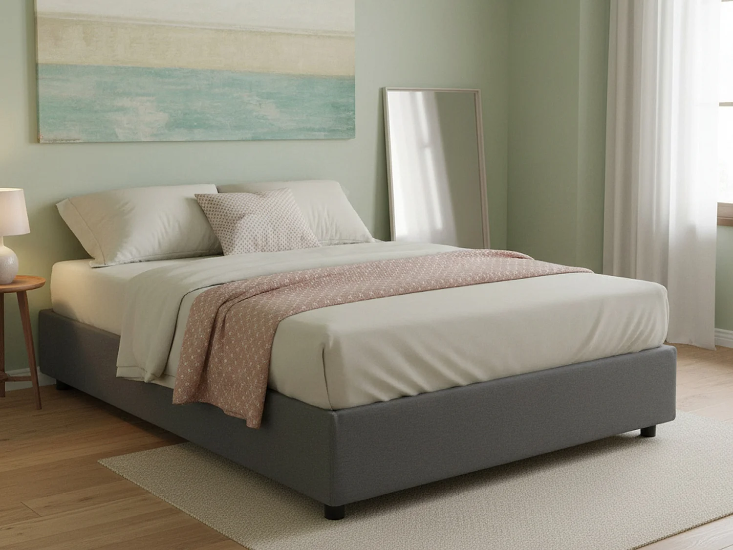 Dagazz tweepersoonsbed, Opbergbed met stoffen bekleding, 100% Made in Italy, Opening aan de voorkant, geschikt voor matras 140x190 cm, Grijs