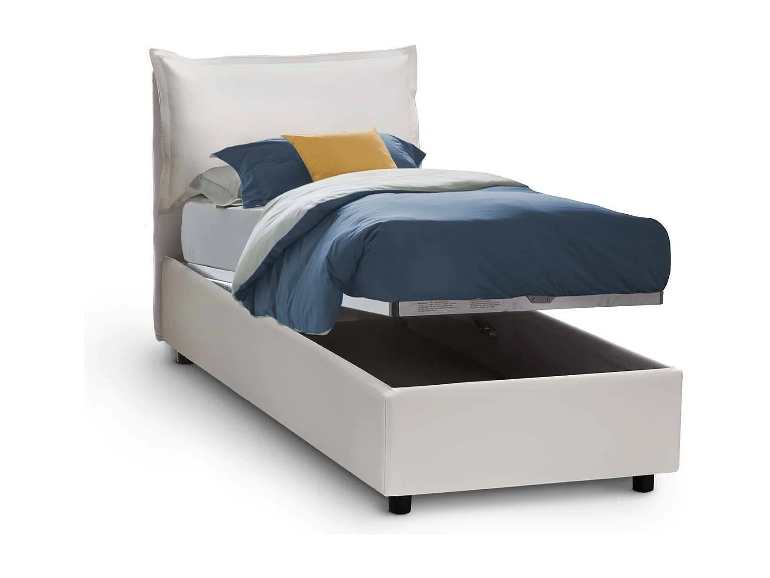 Lit simple Dbruman, Lit coffre avec revêtement en éco-cuir, 100% Made in Italy, Ouverture frontale, adapté pour matelas 80x200 cm, Blanc