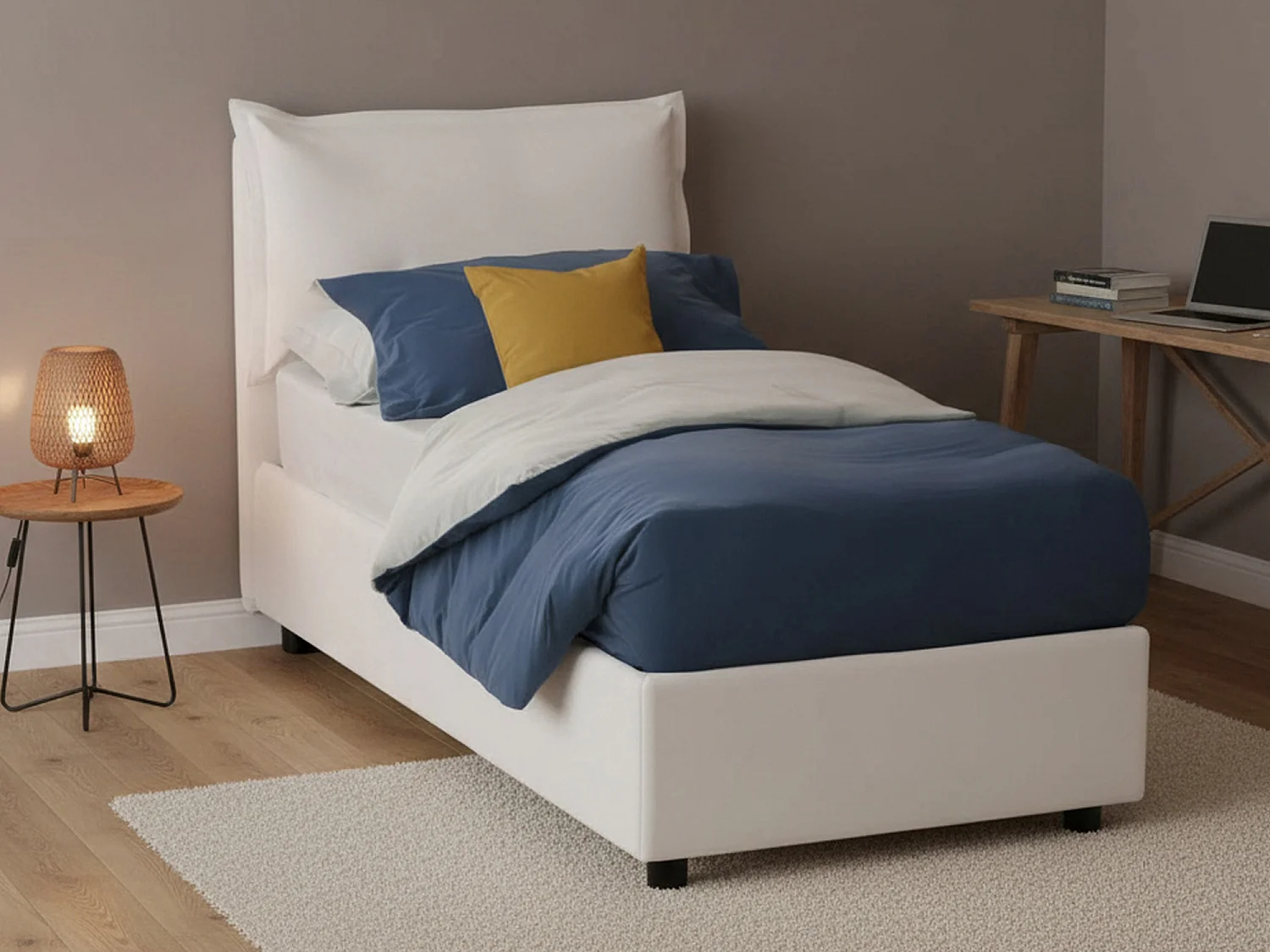 Lit simple Dbruman, Lit coffre avec revêtement en éco-cuir, 100% Made in Italy, Ouverture frontale, adapté pour matelas 80x200 cm, Blanc