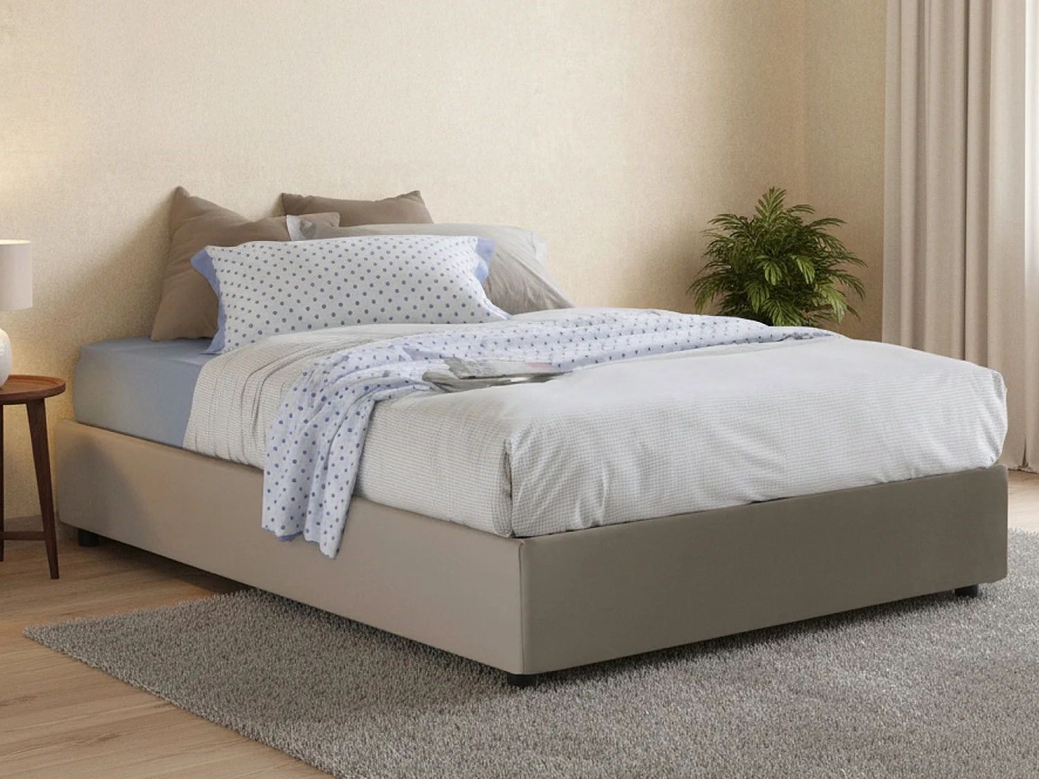 Dguid tweepersoonsbed, Opbergbed met eco-lederen bekleding, 100% Made in Italy, Opening aan de voorkant, geschikt voor matras 160x190 cm, Taupe