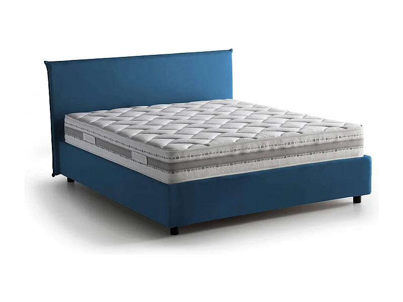 Cama de casal Dallegr, Cama de armazenamento com forro de tecido, 100% Fabricado na Itália, Abertura frontal, com colchão 140x200 cm incluído, Azul