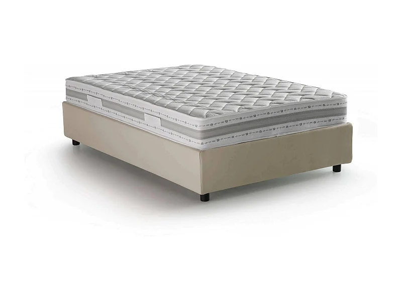 Lit double Ddibar, Lit coffre avec revêtement en tissu, 100% Made in Italy, Ouverture latérale, avec matelas 120x190 cm inclus, Beige