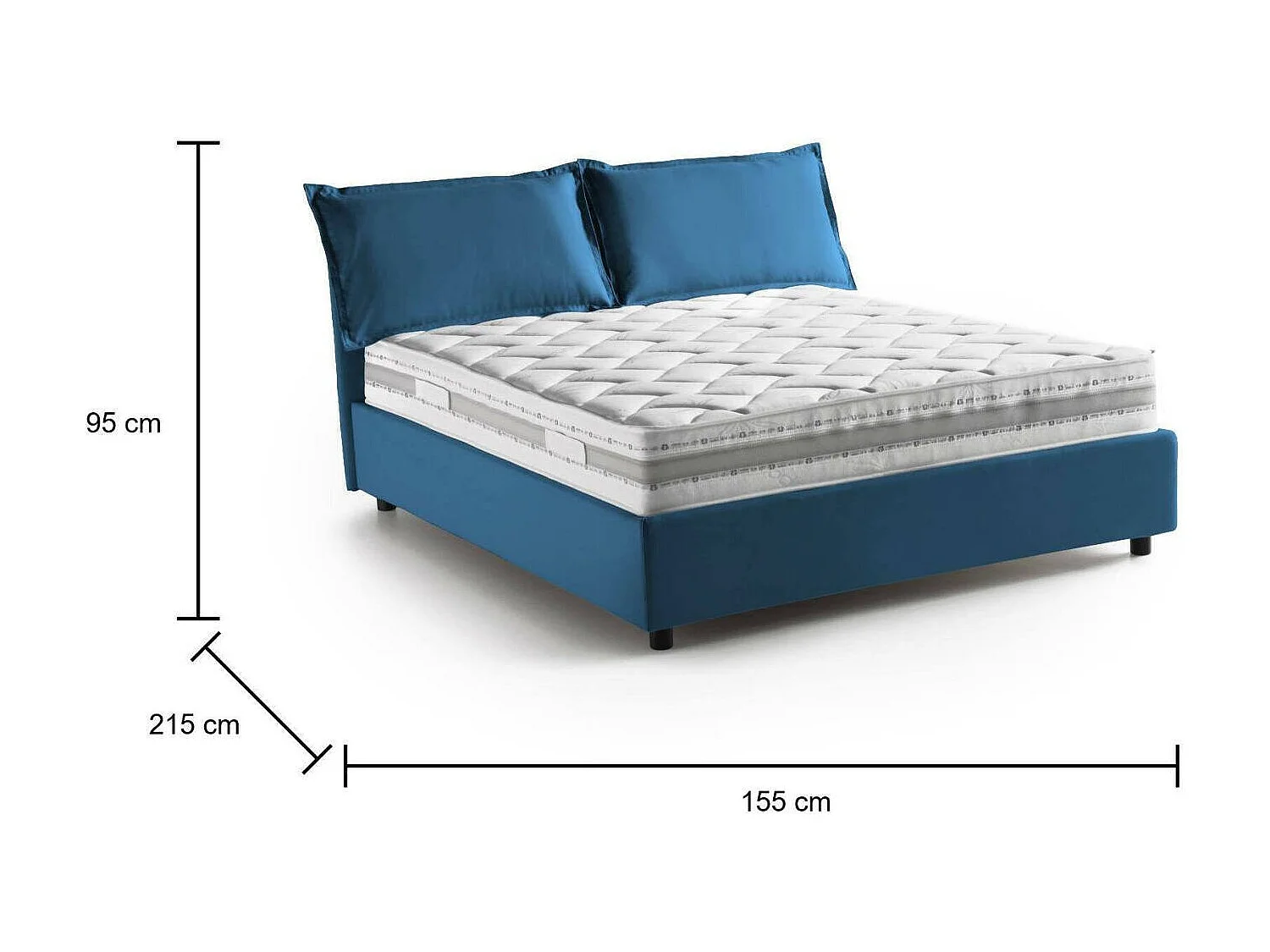 Lit double Dmircol, Lit coffre avec revêtement en tissu, 100% Made in Italy, Ouverture frontale, avec matelas 140x200 cm inclus, Bleu