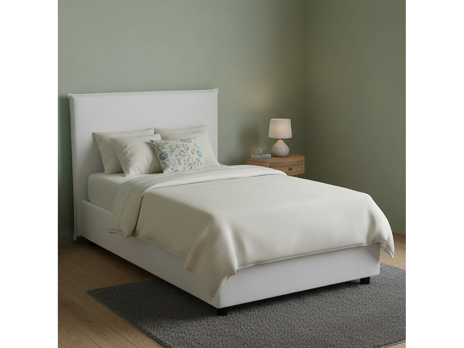 Quadratisches und halbes Bett Daceva, Containerbett mit Stoffbespannung, 100% Made in Italy, Frontöffnung, passend für Matratze Cm 120x200, WeiÃŸ