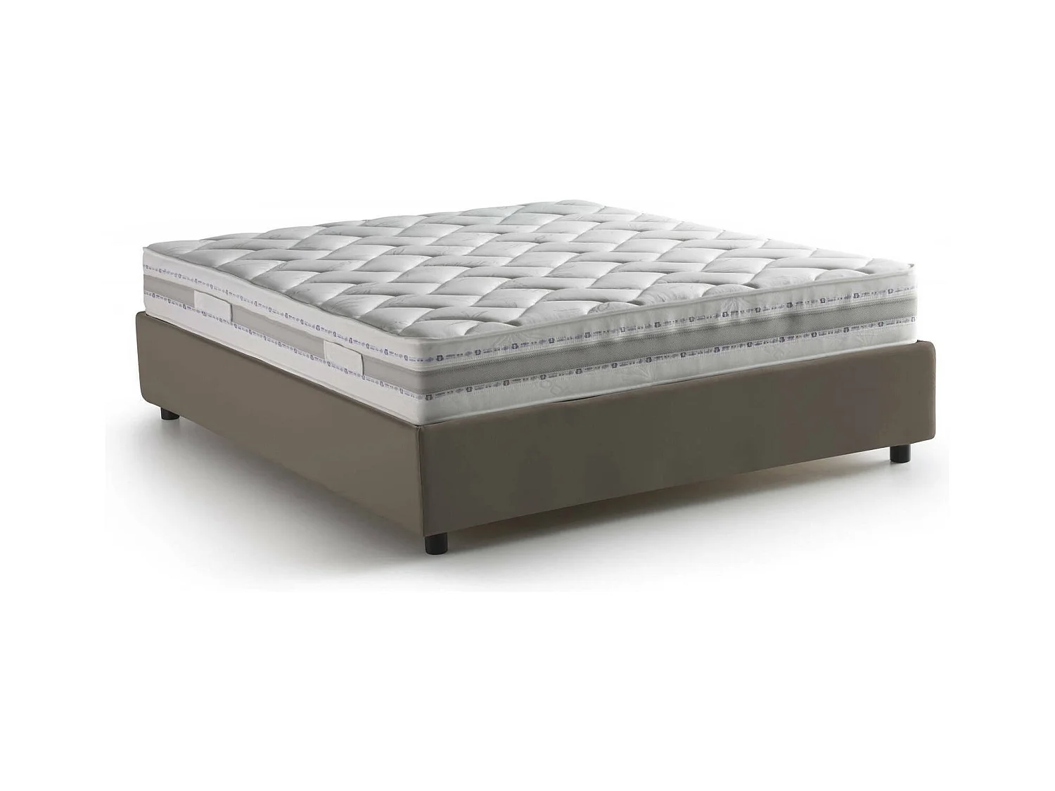 Lit double Dabadak, Lit coffre avec revêtement en éco-cuir, 100% Made in Italy, Ouverture frontale, avec matelas 140x200 cm inclus, Taupe