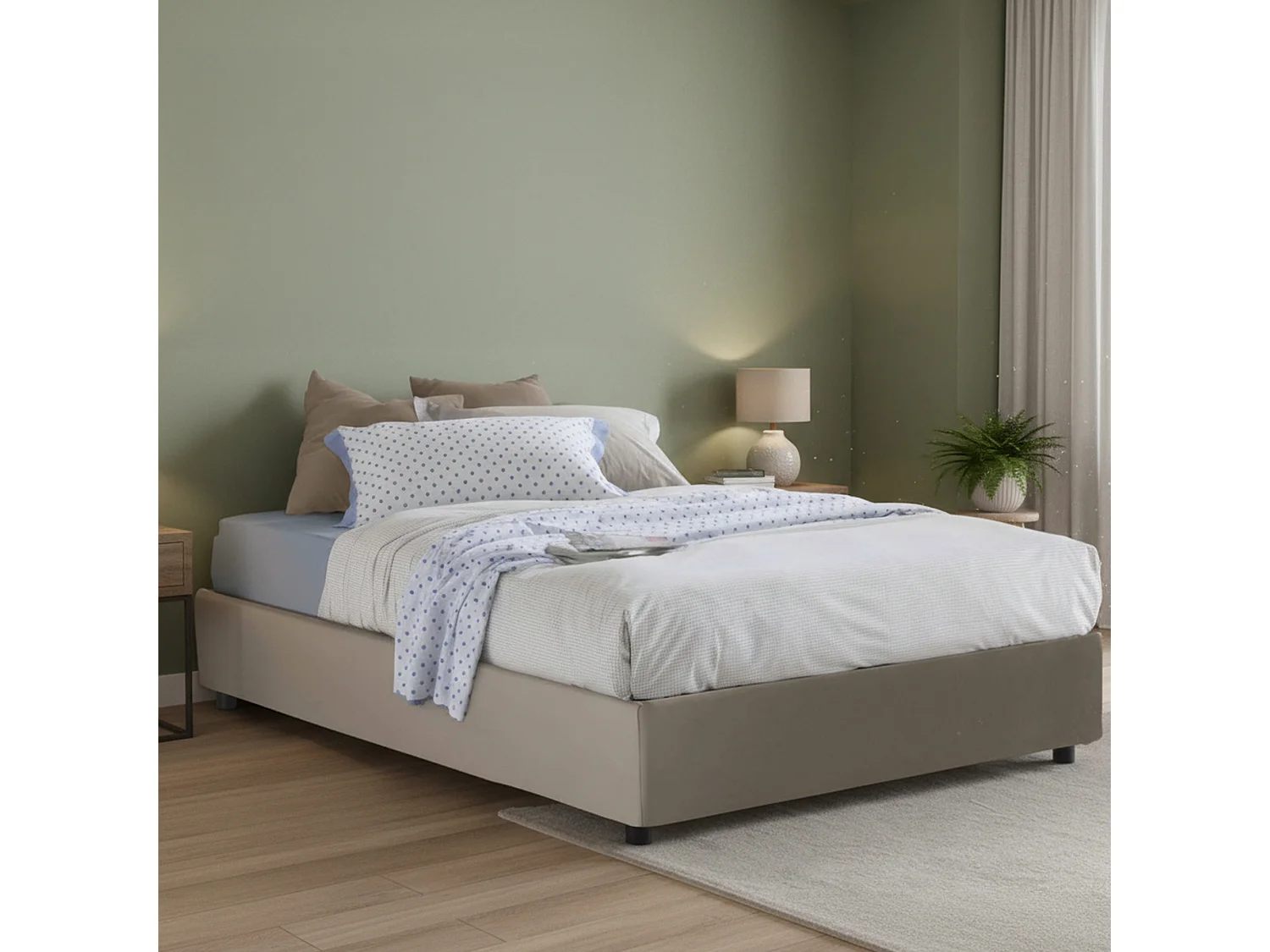 Ddonat tweepersoonsbed, Opbergbed met eco-lederen bekleding, 100% Made in Italy, Opening aan de voorkant, geschikt voor matras 160x200 cm, Taupe