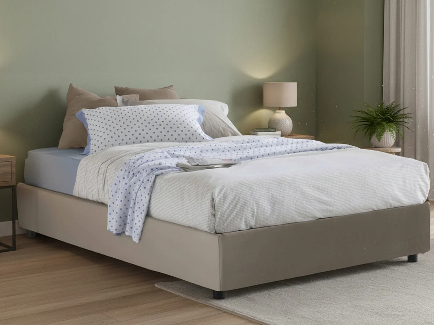 Lit double Ddonat, Lit coffre avec revêtement en éco-cuir, 100% Made in Italy, Ouverture frontale, adapté pour matelas 160x200 cm, gris tourterelle