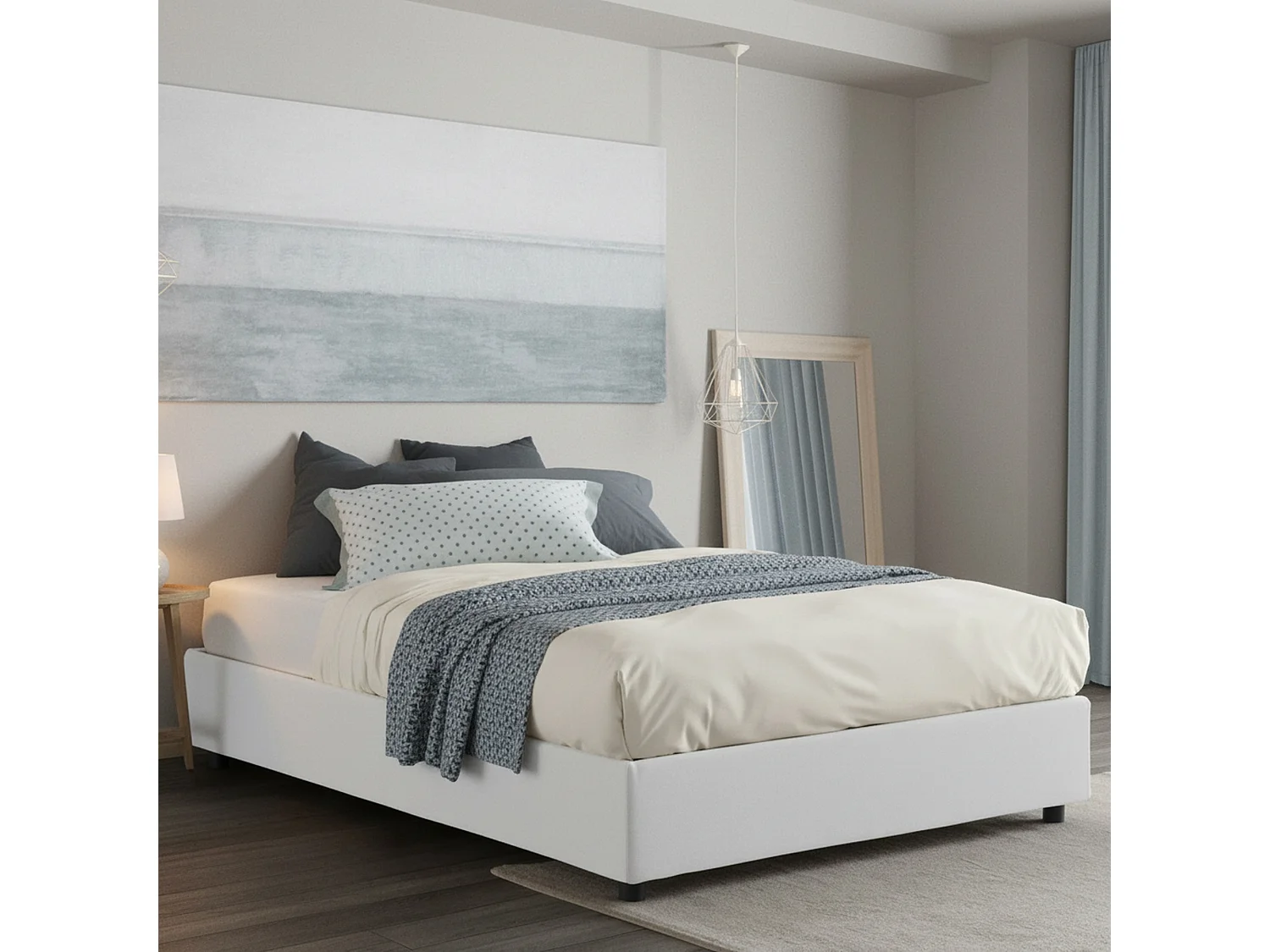 Lit double Dgraus, Lit coffre avec revêtement en tissu, 100% Made in Italy, Ouverture frontale, adapté pour matelas 160x200 cm, Blanc