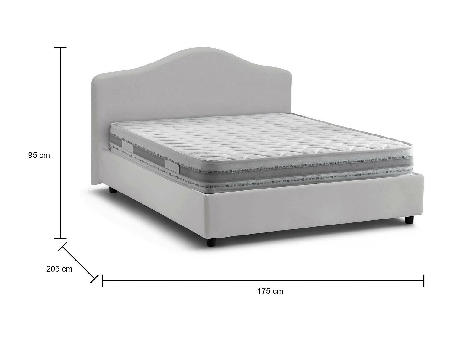 Doppelbett Dabda, Containerbett mit Stoffbespannung, 100% Made in Italy, Frontöffnung, inklusive Matratze Cm 160x190, Weiß