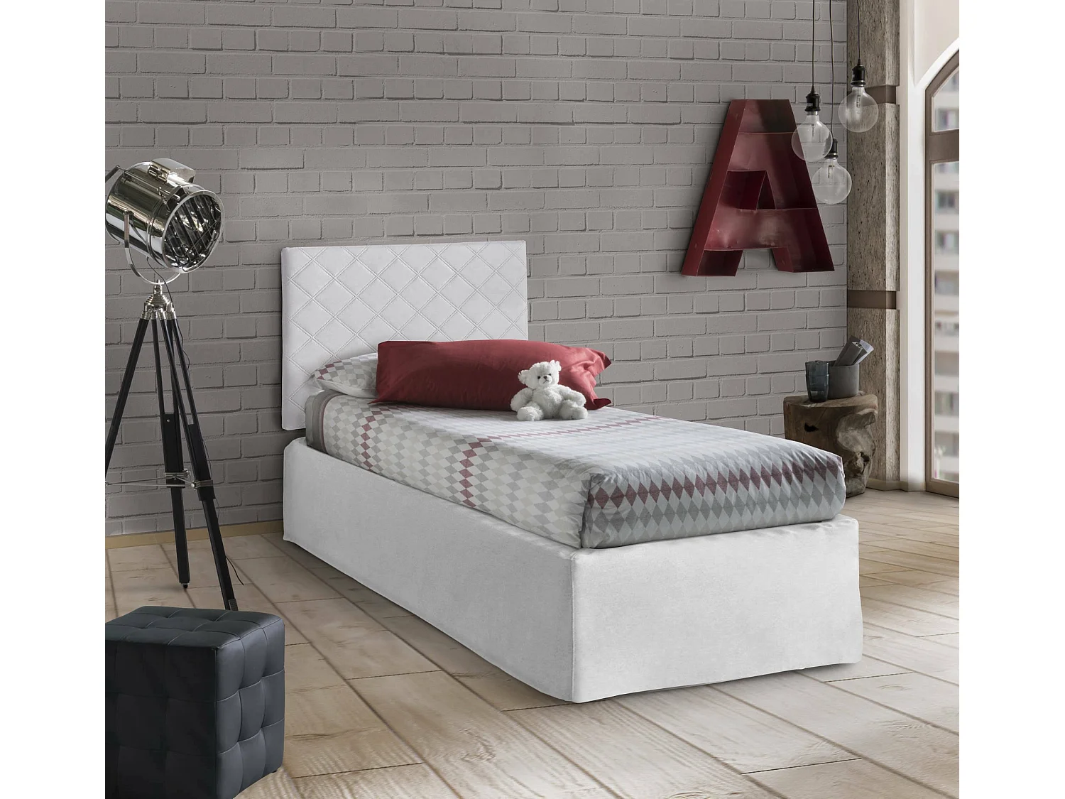 Letto Singolo Ascra, Materasso Incluso Made in Italy, 80x190 cm Bianco