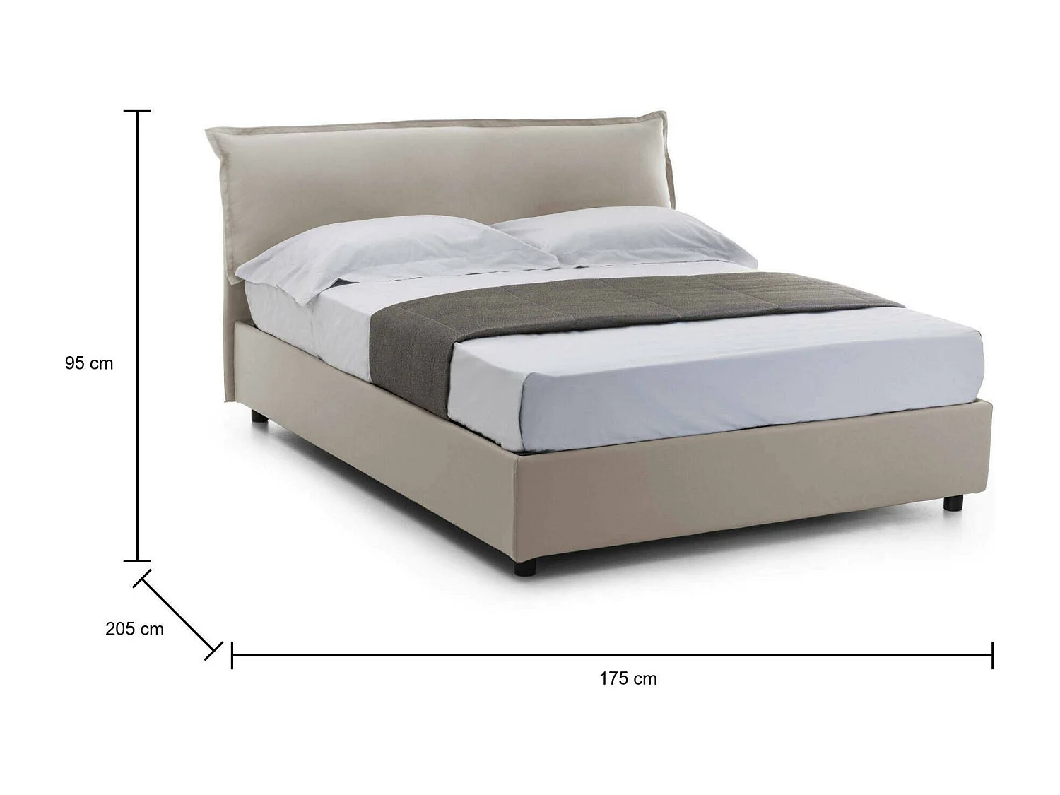 Dbianc tweepersoonsbed, opbergbed met afneembare hoes met gestoffeerd hoofdeinde en opbergbedframe, 100% Made in Italy, inclusief matras 160x190 cm, duifgrijs
