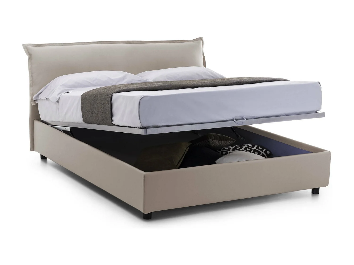 Dbianc tweepersoonsbed, opbergbed met afneembare hoes met gestoffeerd hoofdeinde en opbergbedframe, 100% Made in Italy, inclusief matras 160x190 cm, duifgrijs