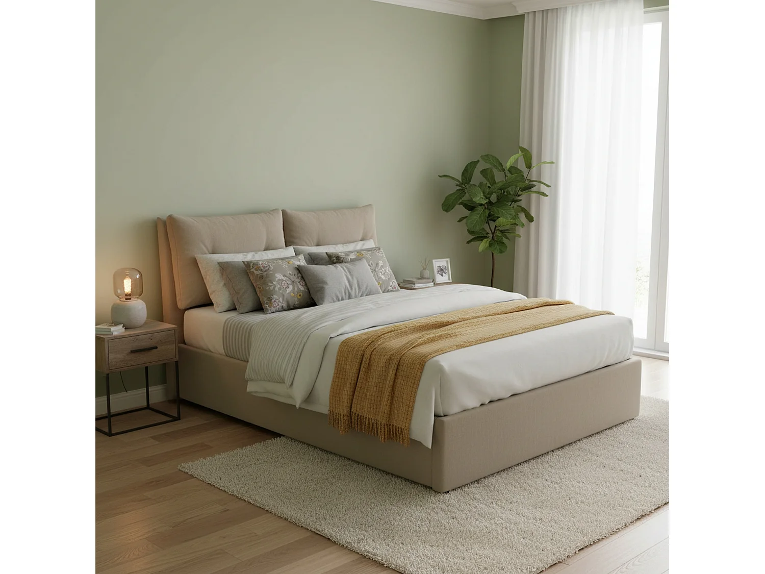 Lit double Dkasiu, Lit coffre avec revêtement en éco-cuir, 100% Made in Italy, Ouverture frontale, avec matelas 160x200 cm inclus, Taupe