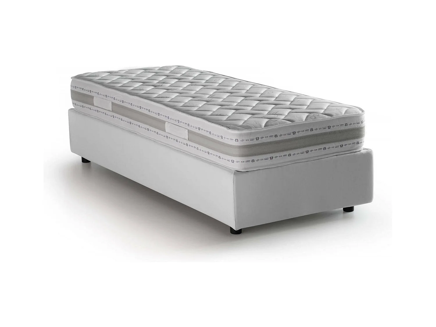 Lit simple Dmaiell, Lit coffre avec revêtement en tissu, 100% Made in Italy, Ouverture frontale, avec matelas 80x200 cm inclus, Blanc