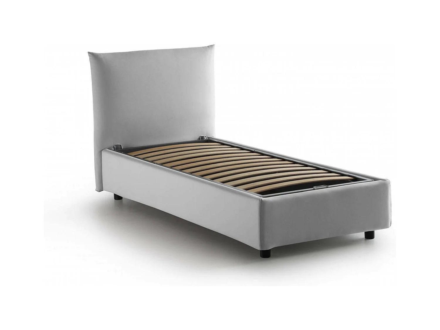 Lit simple Dbeccar, Lit coffre avec revêtement en tissu, 100% Made in Italy, Ouverture frontale, adapté pour matelas 80x190 cm, Blanc