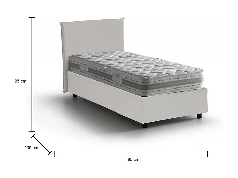 Dargill eenpersoonsbed, Opbergbed met bekleding van eco-leer, 100% Made in Italy, Zijopening, inclusief matras van 80x190 cm, Wit
