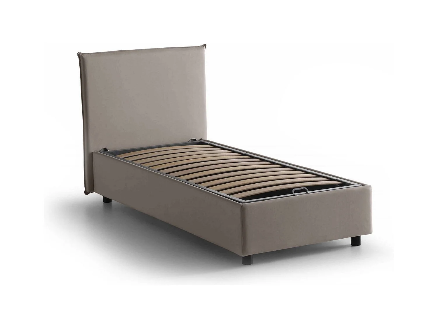 Lit simple Dbasell, Lit coffre avec revêtement en tissu, 100% Made in Italy, Ouverture frontale, adapté pour matelas 90x200 cm, Taupe