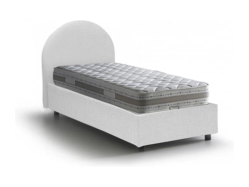 Cama individual Dcolpan, Cama contenedor con revestimiento de tela, 100% Made in Italy, Apertura frontal, con colchón 80x190 cm incluido, Blanco