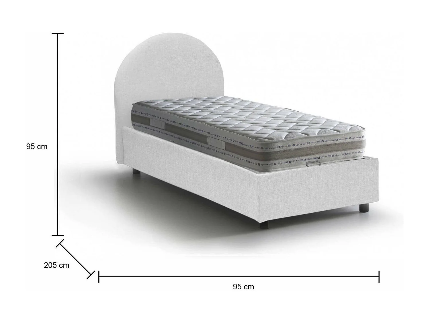 Dcolpan eenpersoonsbed, Opbergbed met stoffen bekleding, 100% Made in Italy, Opening aan de voorkant, inclusief matras van 80x190 cm, Wit
