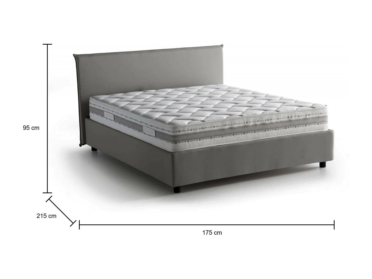 Talamo Italia - Letto matrimoniale Ariadni, con materasso Cm 160x200 incluso, Grigio