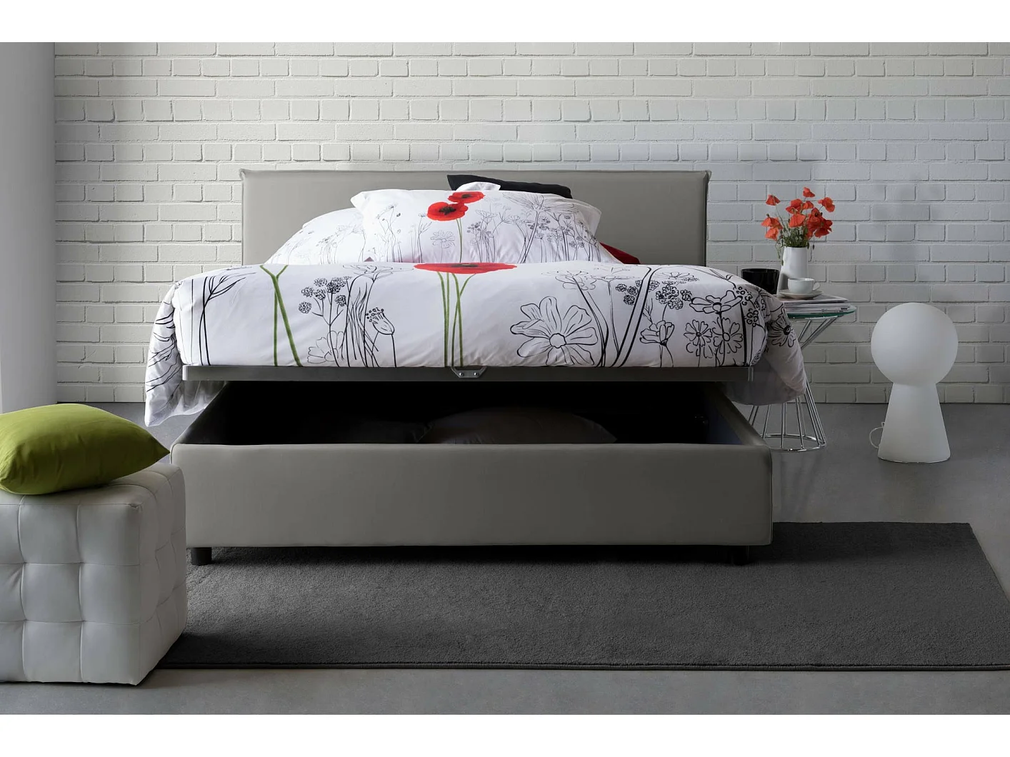 Dansald tweepersoonsbed, Opbergbed met stoffen bekleding, 100% Made in Italy, Opening aan de voorkant, inclusief matras 160x200 cm, Grijs