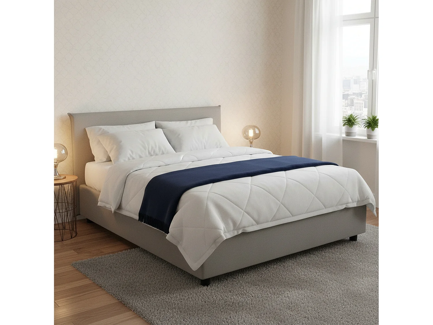 Doppelbett Dansald, Containerbett mit Stoffbespannung, 100% Made in Italy, Frontöffnung, inklusive Matratze Cm 160x200, Grau