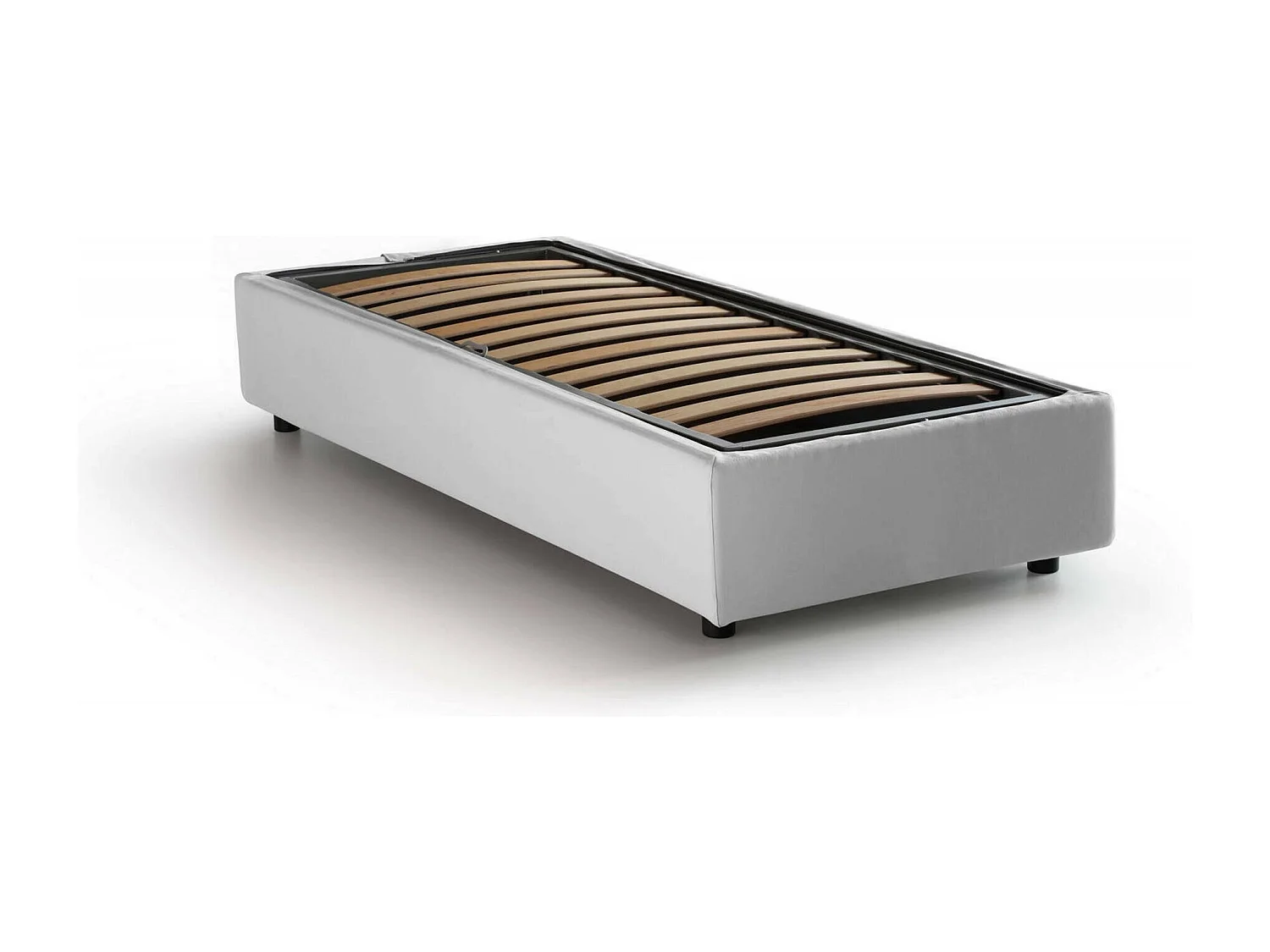 Cama de solteiro Dgalle, Cama de armazenamento com forro de tecido, 100% Fabricado na Itália, Abertura frontal, adequada para colchão de 90x200 cm, Branco