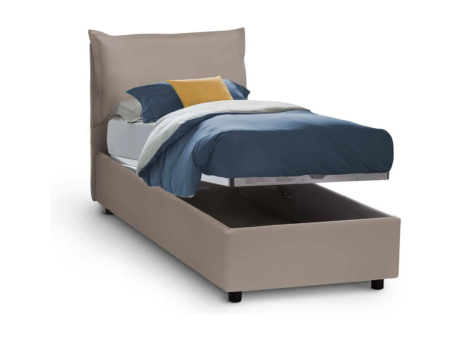 Dbruman eenpersoonsbed, Opbergbed met eco-lederen bekleding, 100% Made in Italy, Opening aan de voorkant, geschikt voor matras van 80x200 cm, Taupe