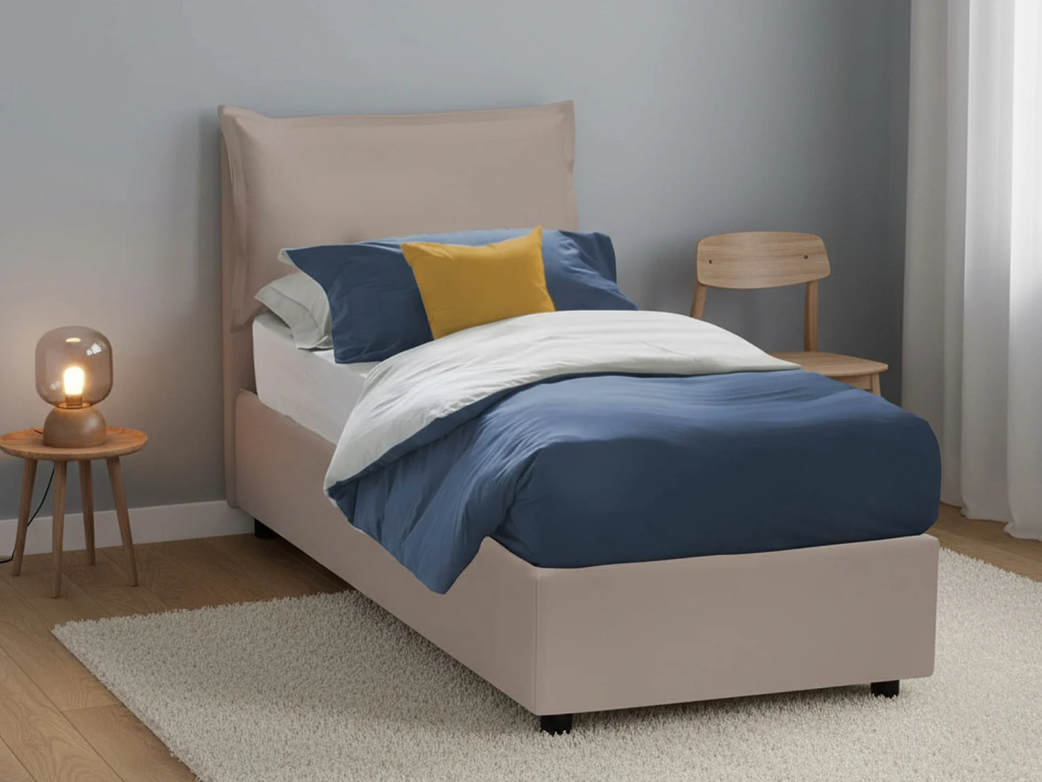 Lit simple Dbruman, Lit coffre avec revêtement en éco-cuir, 100% Made in Italy, Ouverture frontale, adapté pour matelas 80x200 cm, Taupe