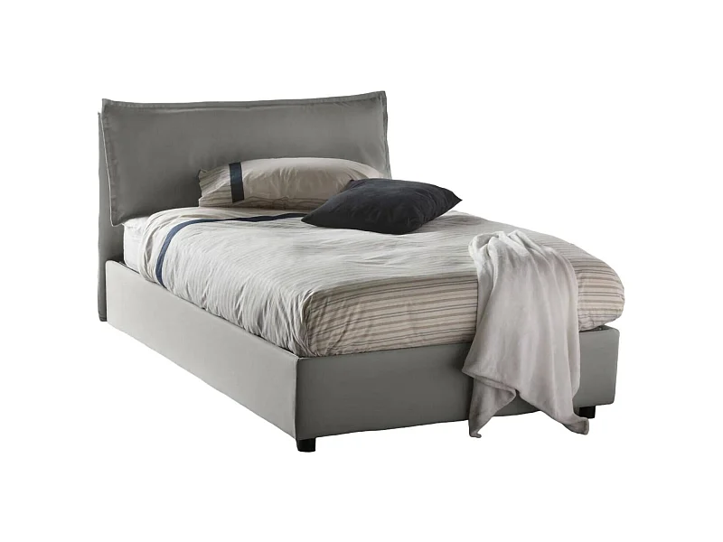 Cama de casal Dbegi, Cama de armazenamento com forro de tecido, 100% Fabricado na Itália, Abertura frontal, adequada para colchão de 120x200 cm, Cinza