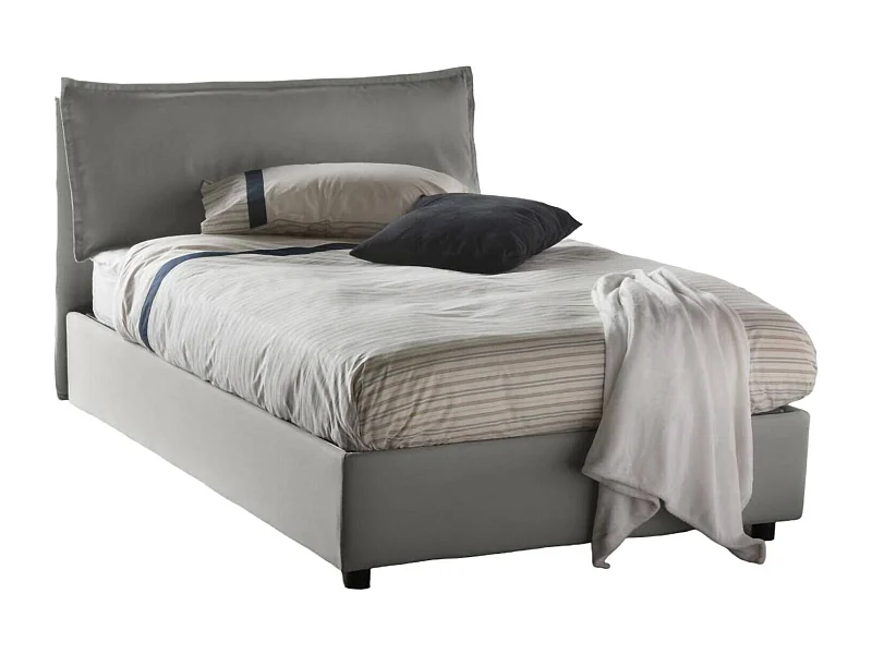 Cama de casal Dbegi, Cama de armazenamento com forro de tecido, 100% Fabricado na Itália, Abertura frontal, adequada para colchão de 120x200 cm, Cinza